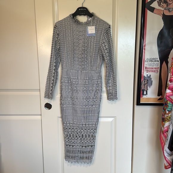 Missguided High Neck Structured Lace Midi Dress - Picture 5 of 16